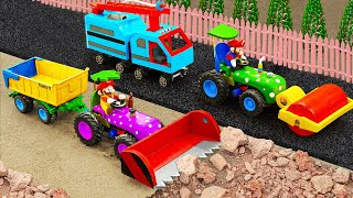 Diy tractor mini Bulldozer & Roller making Road | diy mini Tractor Transporting Grapes | HP Mini