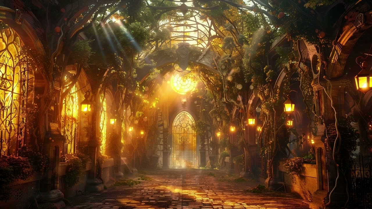 Enchanted Castle Garden Ambience | Cozy Fantasy Reading Room, Lanterns & Fireflies