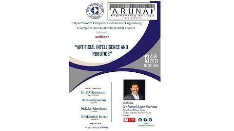 CSI | Arunai Engineering College | Dept.of CSE | Webinar | Artificial Intelligence & Robotics