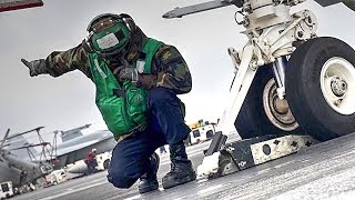 Carrier Air Wing Five Fly-Off: F-18 Aircraft Launch From The Flight Deck Of USS Ronald Reagan