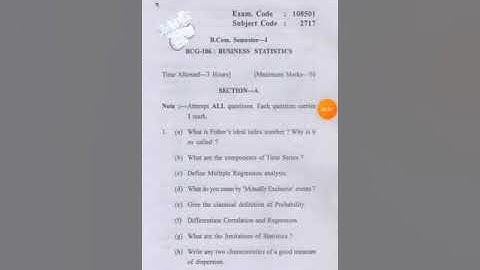 B.Com Business Statistics 1st Semester 2016 Question Paper