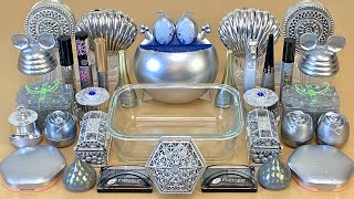 SILVER SLIME ? Mixing makeup and glitter into Clear Slime % ASMR Satisfying Slime Video 1080p