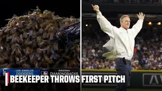 Dodgers vs. Diamondbacks delayed by bees, Beekeeper throws first pitch 🐝 | ESPN MLB screenshot 3