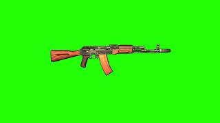 AK-74N kalashnikov, right side view, fire and reload, green screen