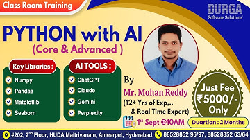 PYTHON with AI (CORE & ADVANCED) Class Room Training @ DURGASOFT