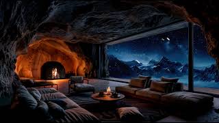 Snowy Retreat: Cozy Mountain Cave House🏞️ with Fireplace Ambience🔥 and Relaxing Jazz Music🎶