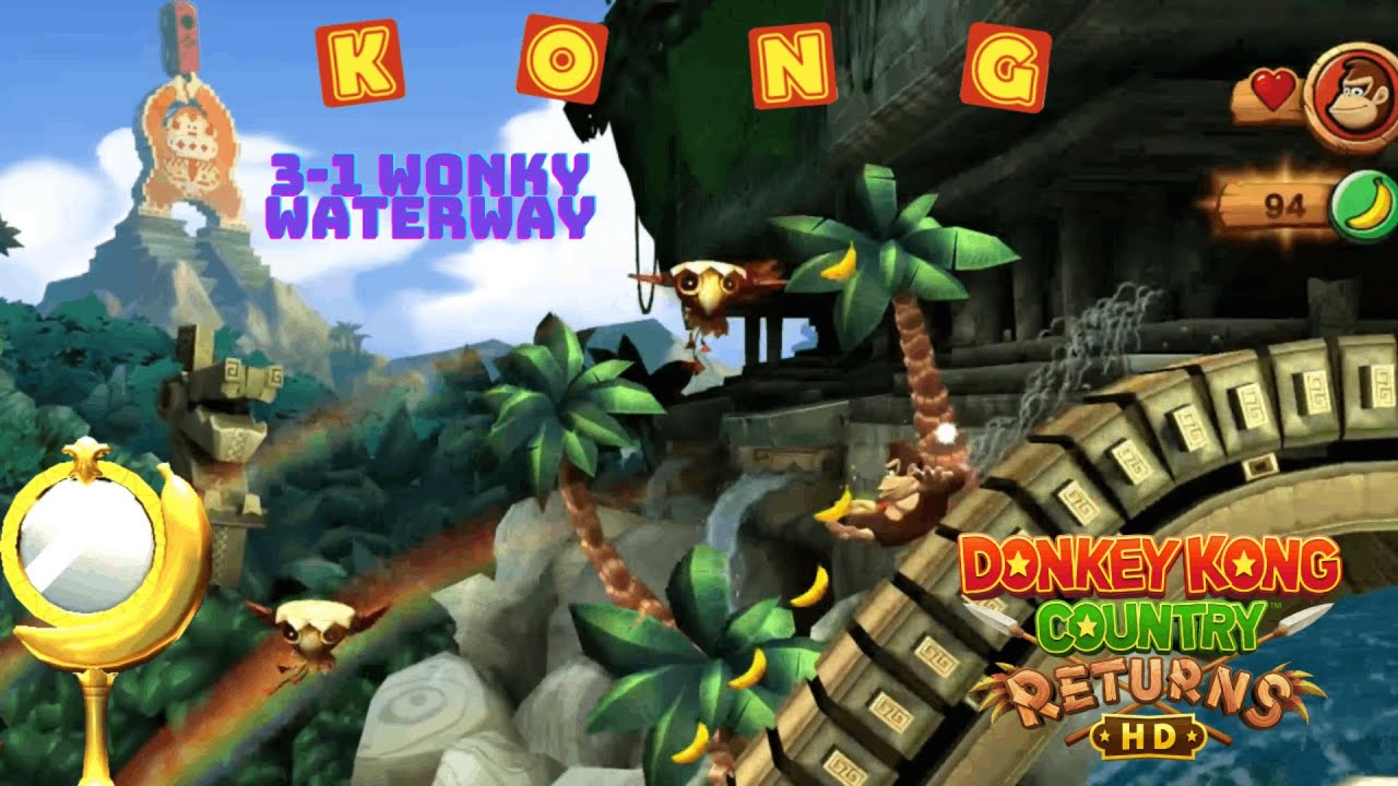 [Donkey Kong Country Returns HD] Mirror Mode 3-1 Wonky Waterway All ...