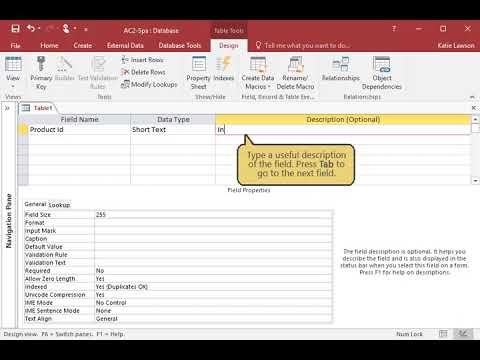 MS Access Chapter 2: Creating a Table in Design View and Setting the Primary Key