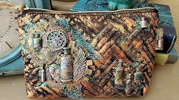 Steampunk Altered Cosmetic Bag- Wed Train @ArtByJulieE @MasseArtStudio  #mixedmedia #steampunk