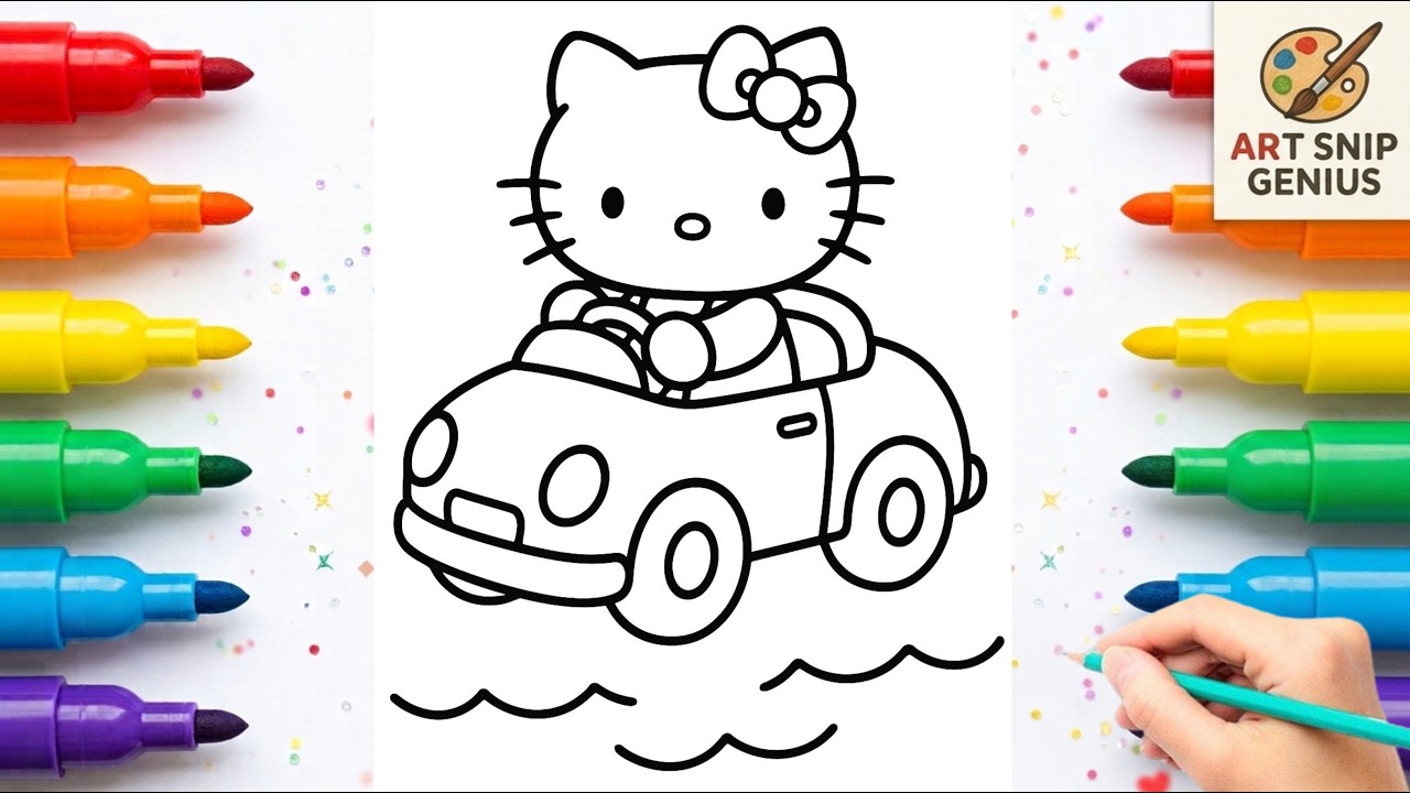 Hello Kitty Driving A Car 🚗 Hello Kitty Coloring Book Page For Kids ...