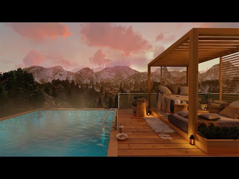 Poolside Swiss Alps Sunset Ambience ? Relax By The Pool At Sunset, Overlooking Snow-Capped Mountains