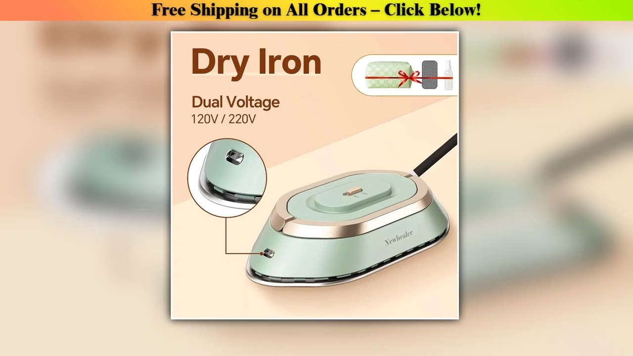 Travel Iron with Dual Voltage 120V/220V Handheld Mini Dry Iron for Clothes No Steam Non-Stick