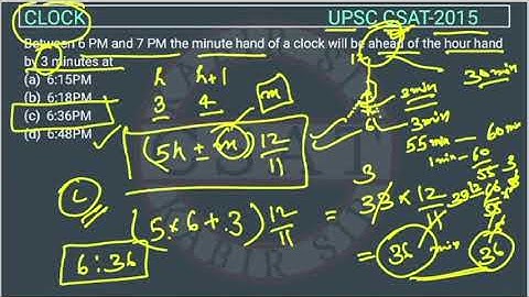 2015 CSAT Clock, PYQ Topic wise Solved paper, Between 6 PM and 7 PM the minute hand of a clock will