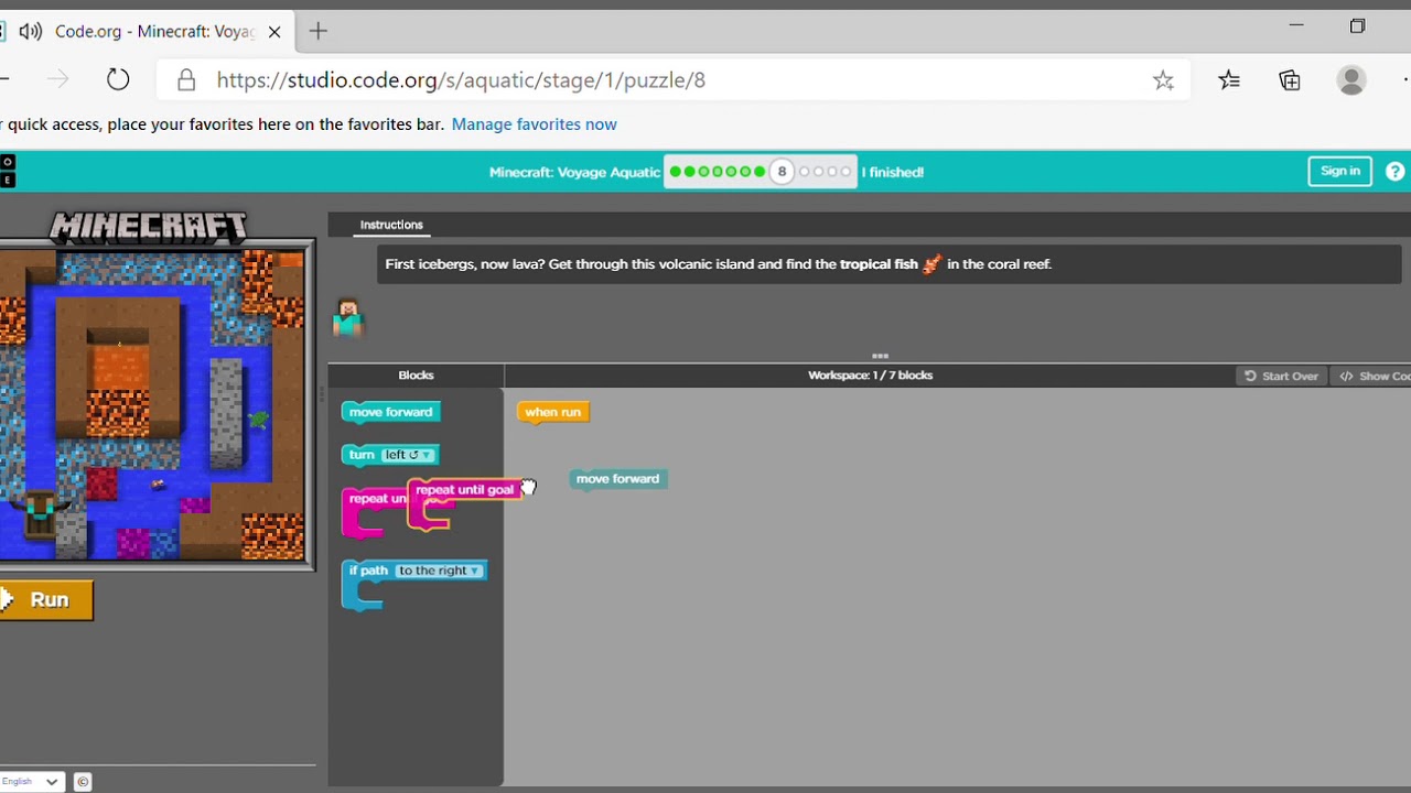 Minecraft Hour of Code Aquatic Adventure [Part One] YouTube