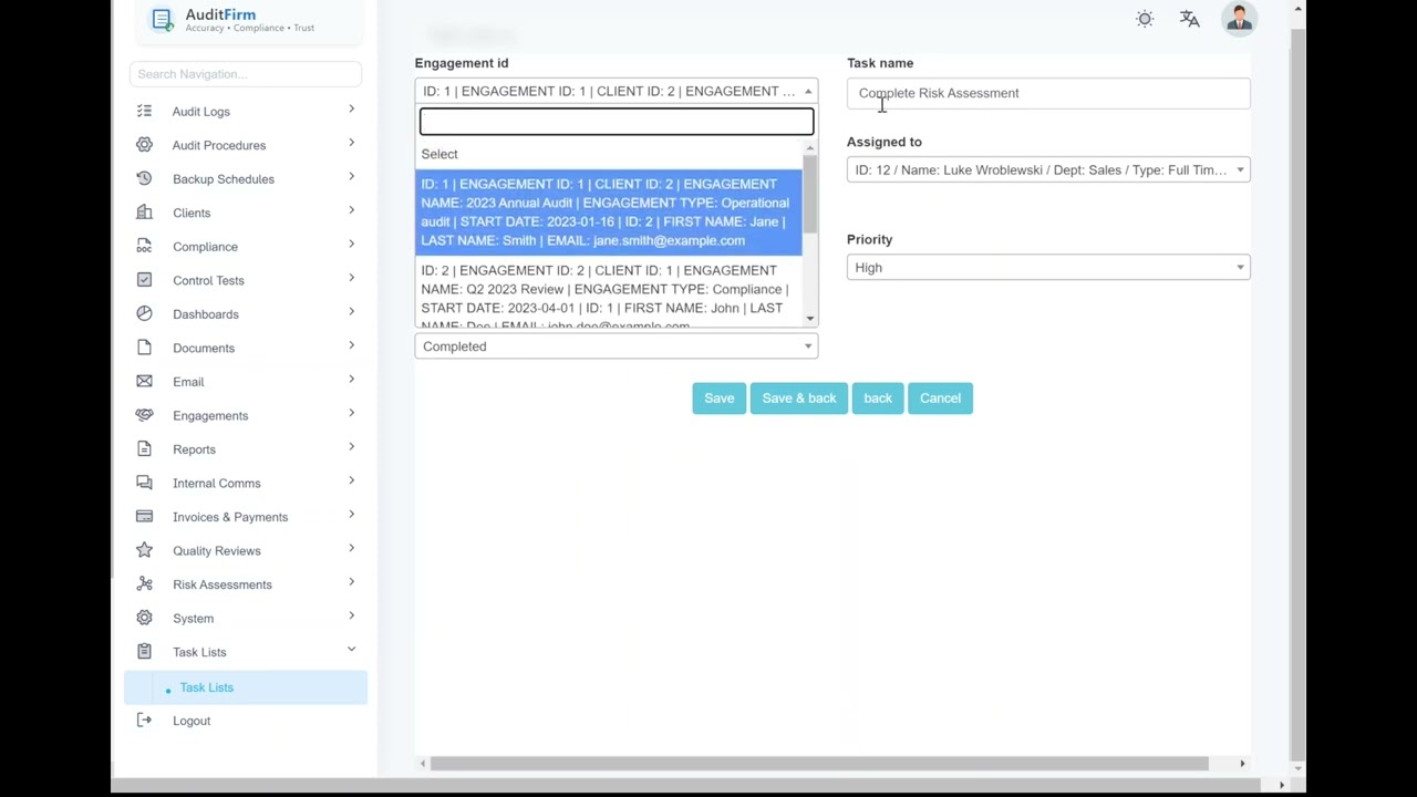 Task Lists | Audit Firm Management System SAAS | www.ownitweb.com