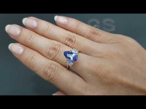 Cornflower blue sapphire from Sri Lanka in pear cut 3.51 ct Video  № 3