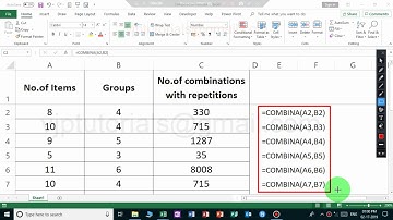 Combina function example in excel
