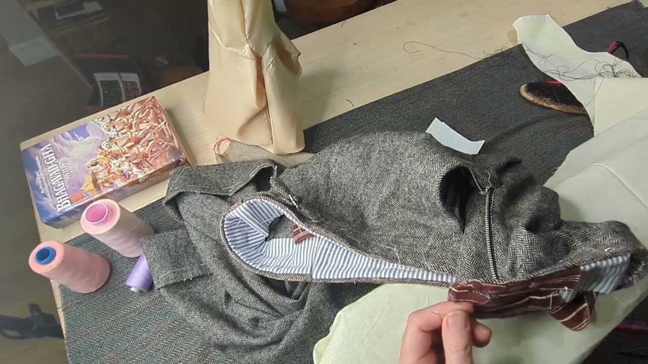 Making a pair of bespoke tweed trousers. With fashion designer
