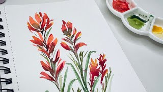 Watercolor Indian Paintbrush floral, beginner friendly #PaulRubens YOULAN palette for vibrant reds!