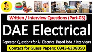 DAE Electrical MCQs Part-03 || Electrical Most Repeated MCQs for WAPDA || Atomic Energy MCQs