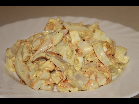 Видео рецепт Салат из кальмаров с яйцом
