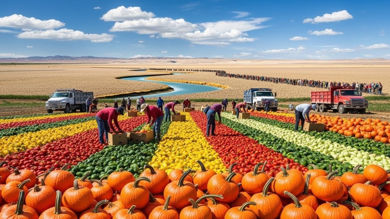 جيش من المزارعين وآلات عملاقة! 🚜🥬 كيف يتم حصاد طعام العالم المتنوع
