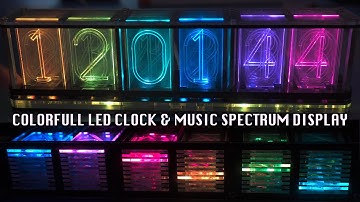 Colourful RGB Glow Tube Clock LED, Music Spectrum Analyser with Temperature display Demo