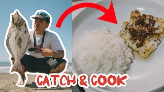 Catching my FIRST Halibut on the CA Surf! (Catch and Cook)