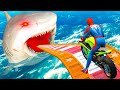 ANGRY GREAT WHILE SHARK CHALLENGE - Spider-Man &amp; Superheroes Race Motorcycle Competitive