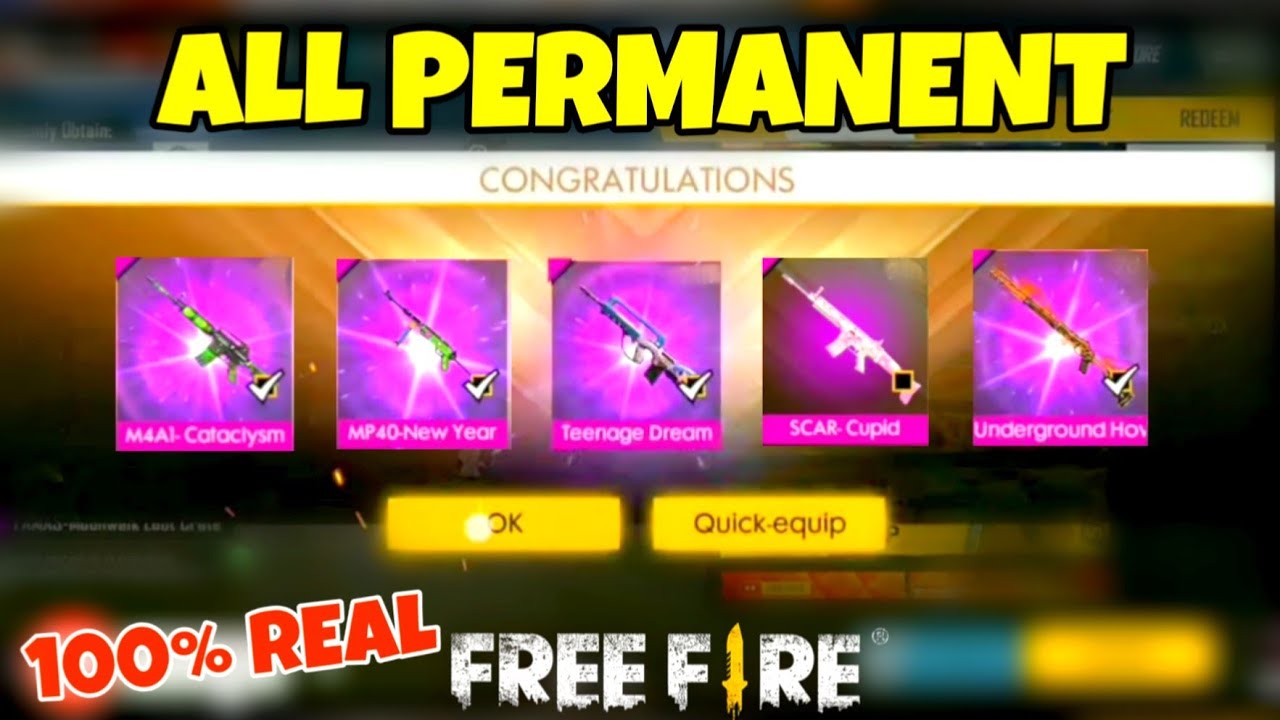 GOT EVERY GUN SKIN PERMANENT | FREE FIRE 2020 | 100% REAL