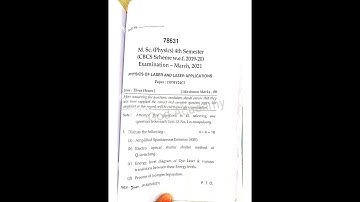 M.SC Physics 4th semester previous year paper || Laser Physics 2021 ||