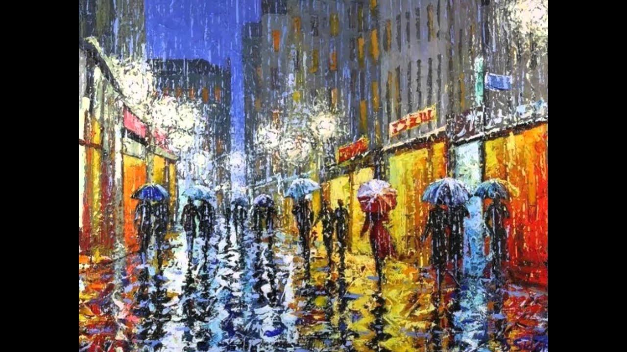 Дождь в городе живопись. Этюд городского пейзажа. Дождь картина известного художника. Дождь картина известного художника. Под дождем живопись.