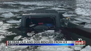 Group rescues 83-year-old driver, dog after jeep falls through ice
