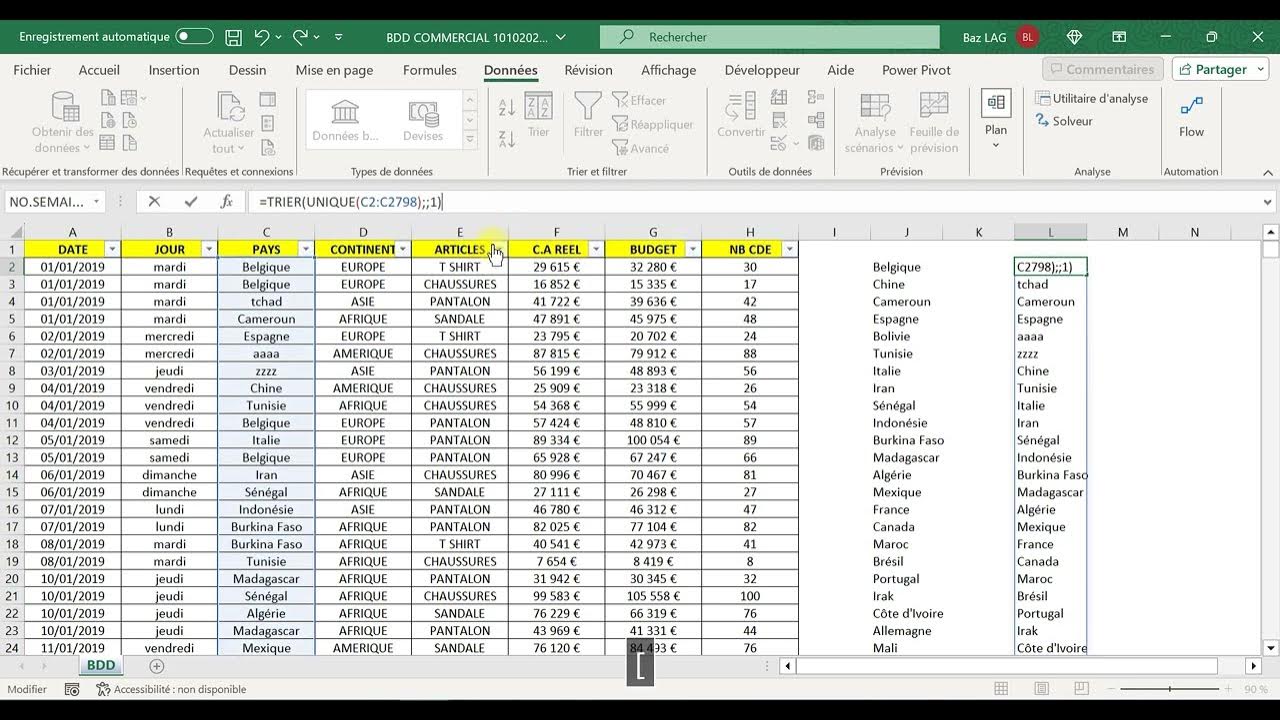 Comment supprimer les doublons sur Excel FONCTION UNIQUE ET TRI YouTube
