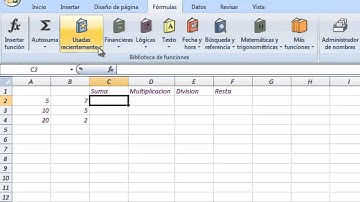 Excel: Suma,resta,multiplicacion,division