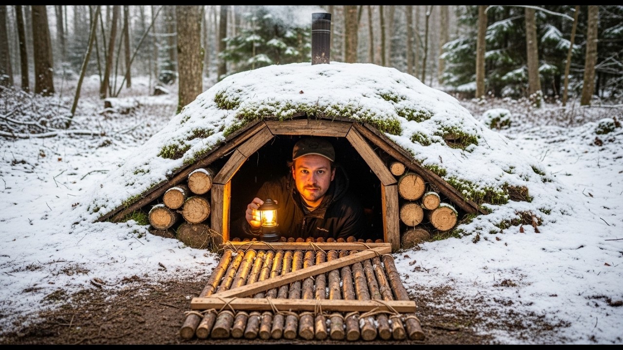 I Built a Secret Log Cabin Dugout for Winter | Cozy Bushcraft Shelter ...