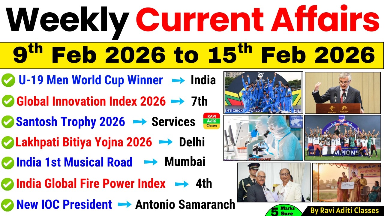 Weekly Current Affairs 2026 | 9 Feb to 15 Feb 2026 | Important Current Affairs 2026 | ssc raikway