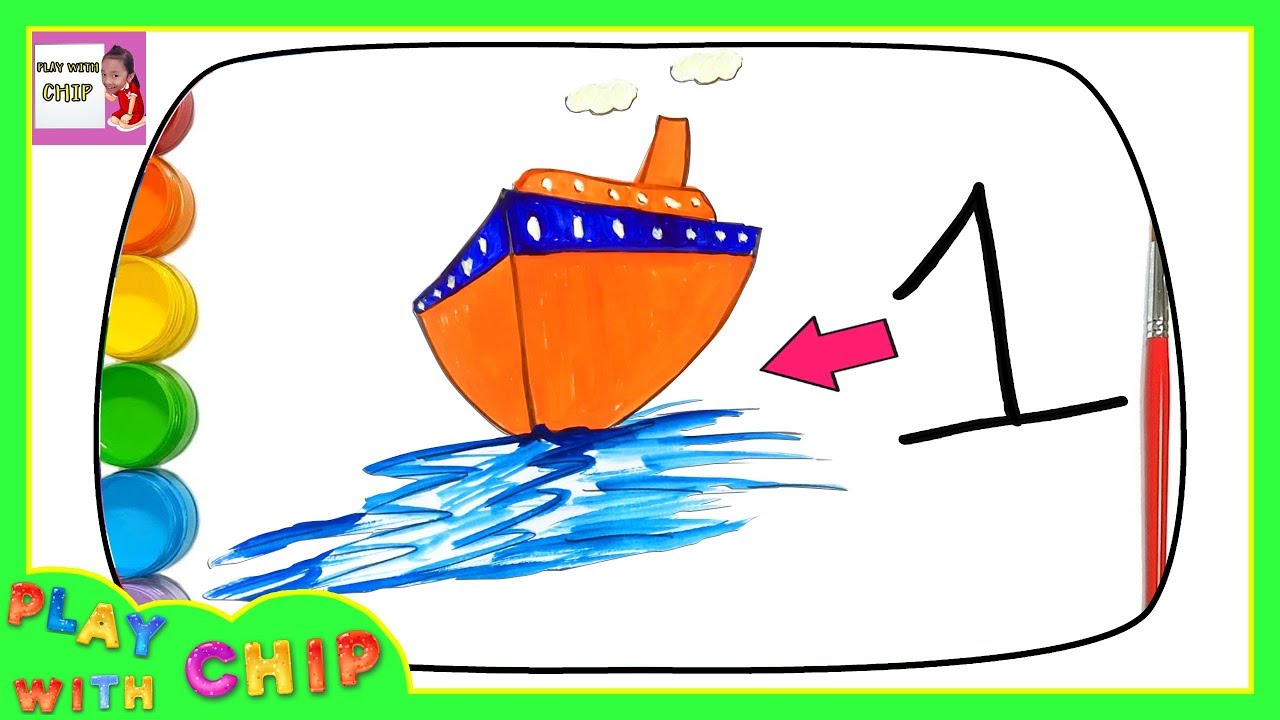 Riding a boat with little pieces to assemble colored and drawings to color  and learn the numbers. 