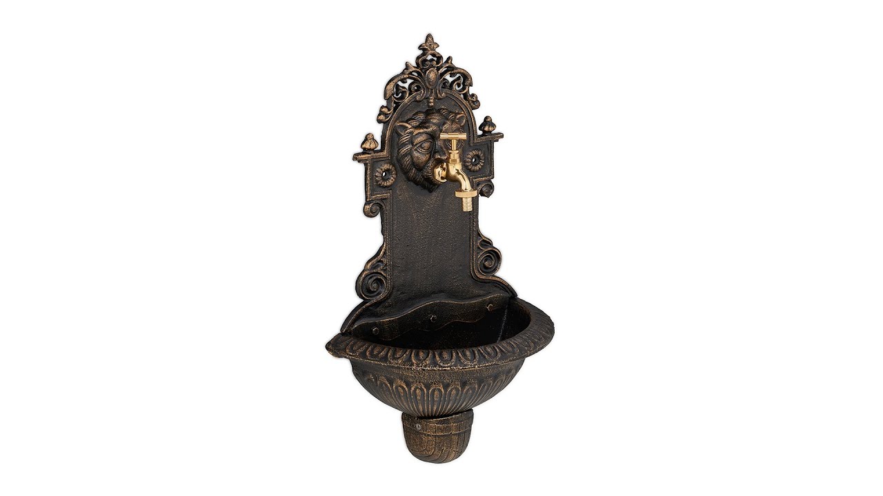 Relaxdays Fontaine Murale Antique - Design Nostalgique Vert Foncé - Robinet Et Bassin - 61.5x37.5x20 Cm - Jardin