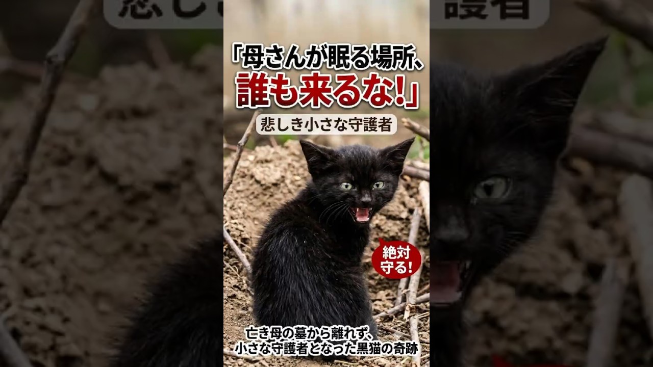 亡き母の墓から離れず、小さな守護者となった黒猫の奇跡 #感動猫動画 #保護猫