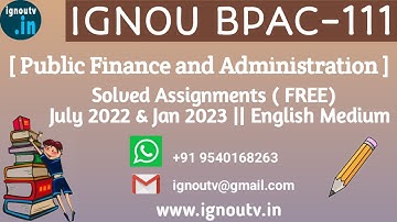 IGNOU BPAC-111 Solved Assignment July 2022 & Jan 2023 [FREE] || IGNOU BAPAH || IGNOU TV || IGNOU ||