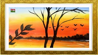 sunset easy painting scenery watercolor sky landscape