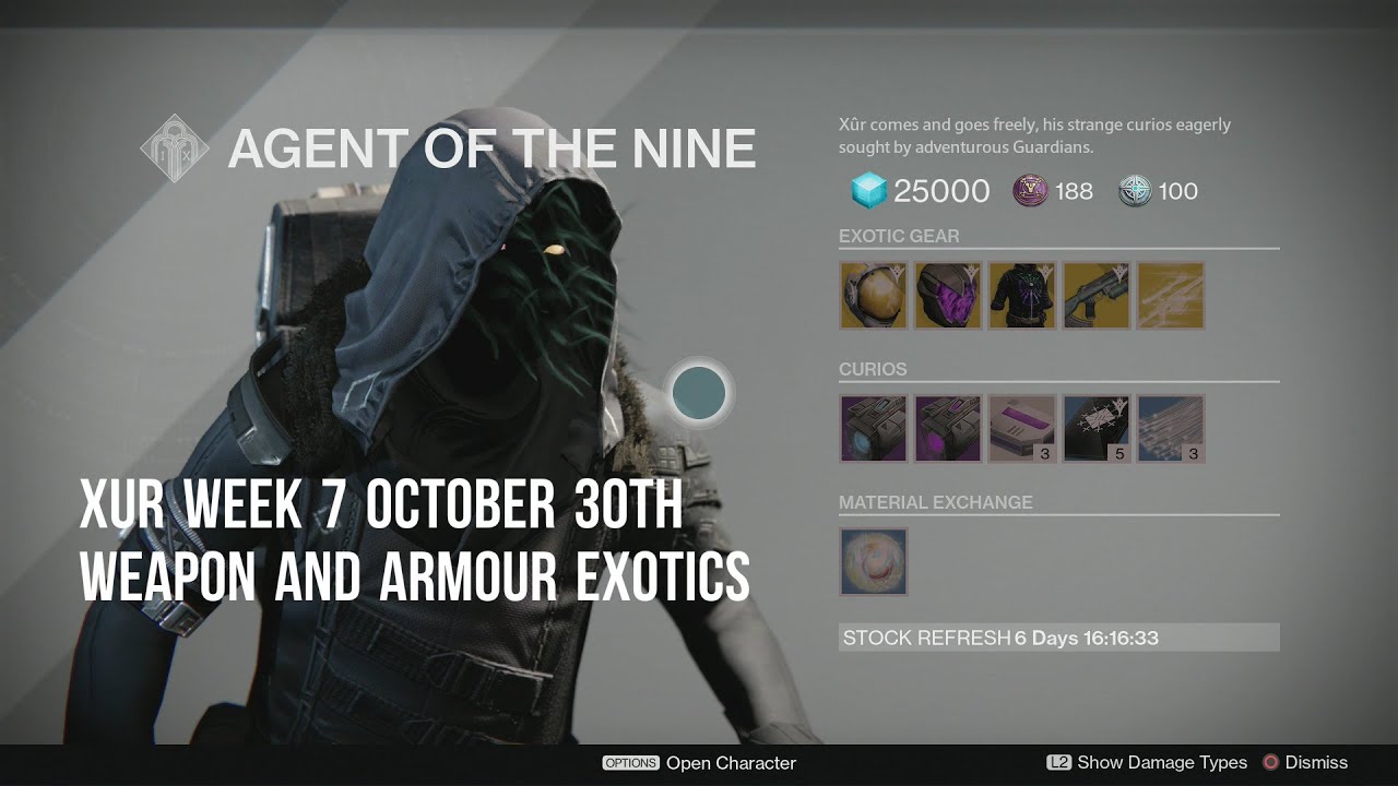 Destiny The Taken King-Xur Week 7 October 30th - Exotic Armor and Weapons