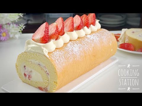 Fluffy, Moist Strawberry Swiss Roll Cake Recipe  How to Make Swiss Roll