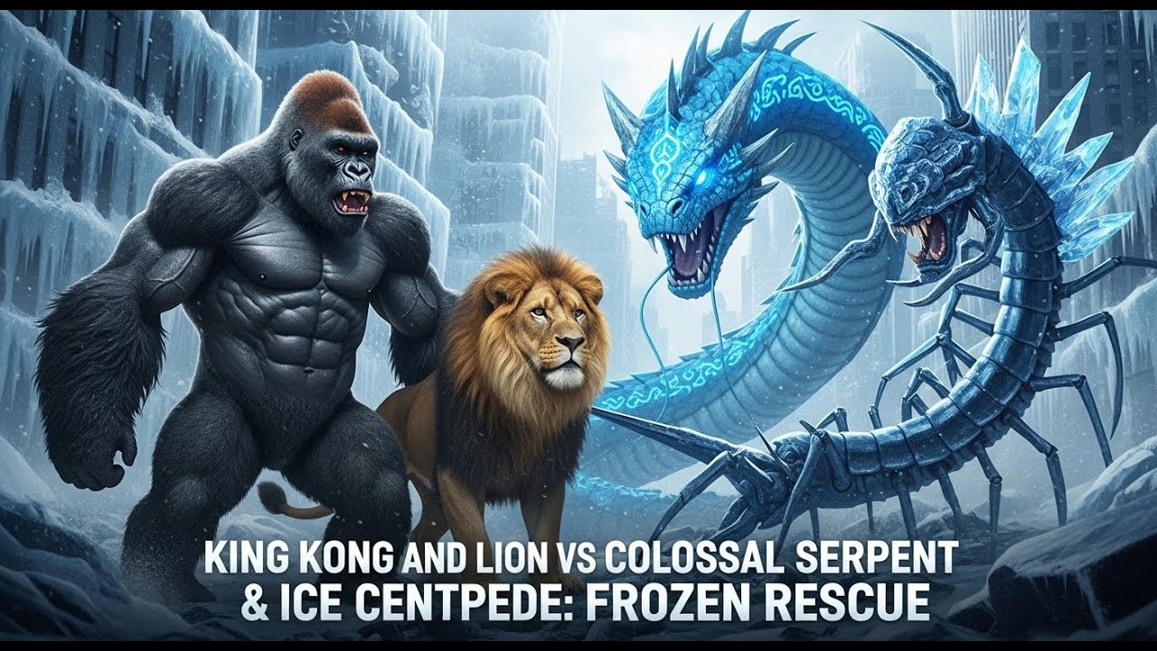 king kong and lion vs colossal serpent ice centipede frozen rescue