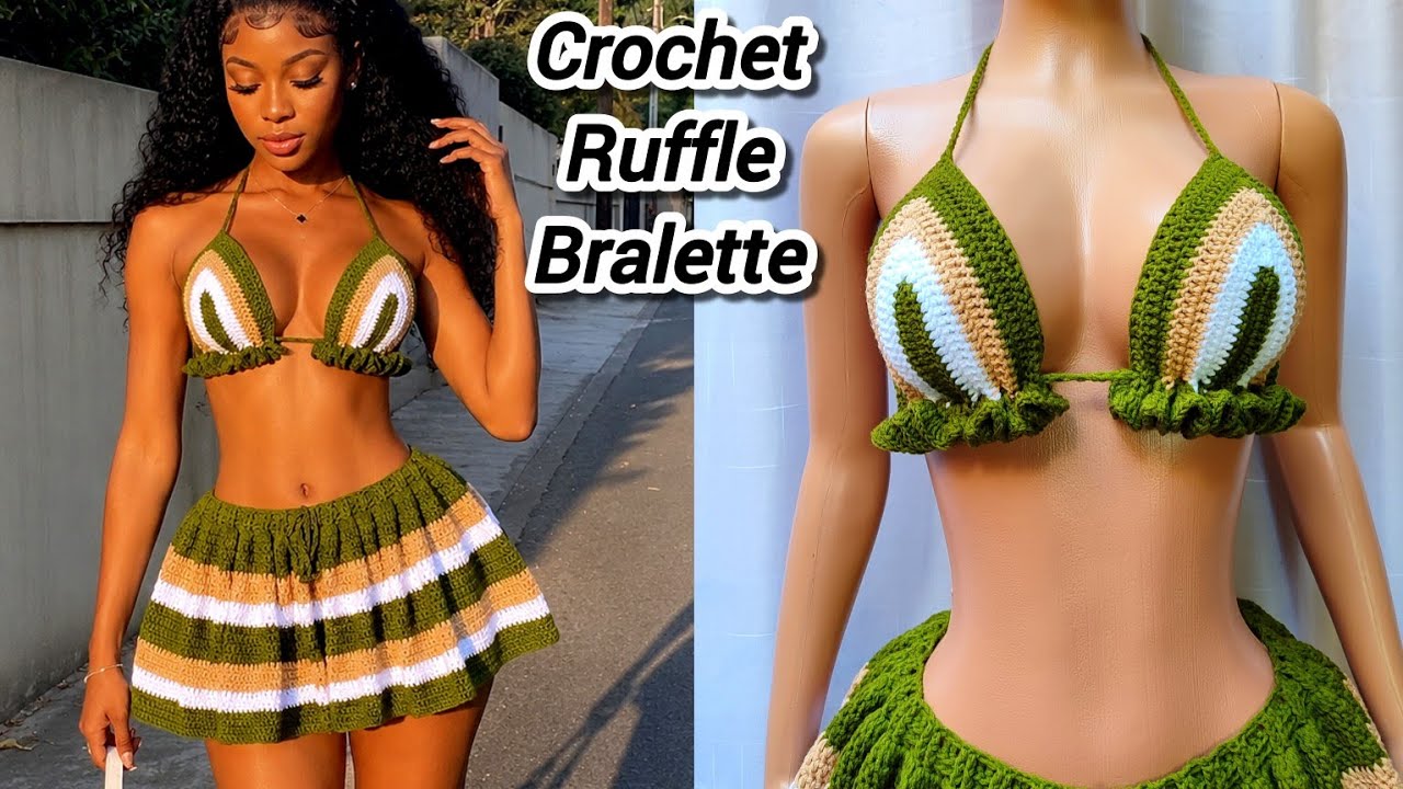 Crochet ruffle bikini top tutorial | crochet bralette ✨ Beginner