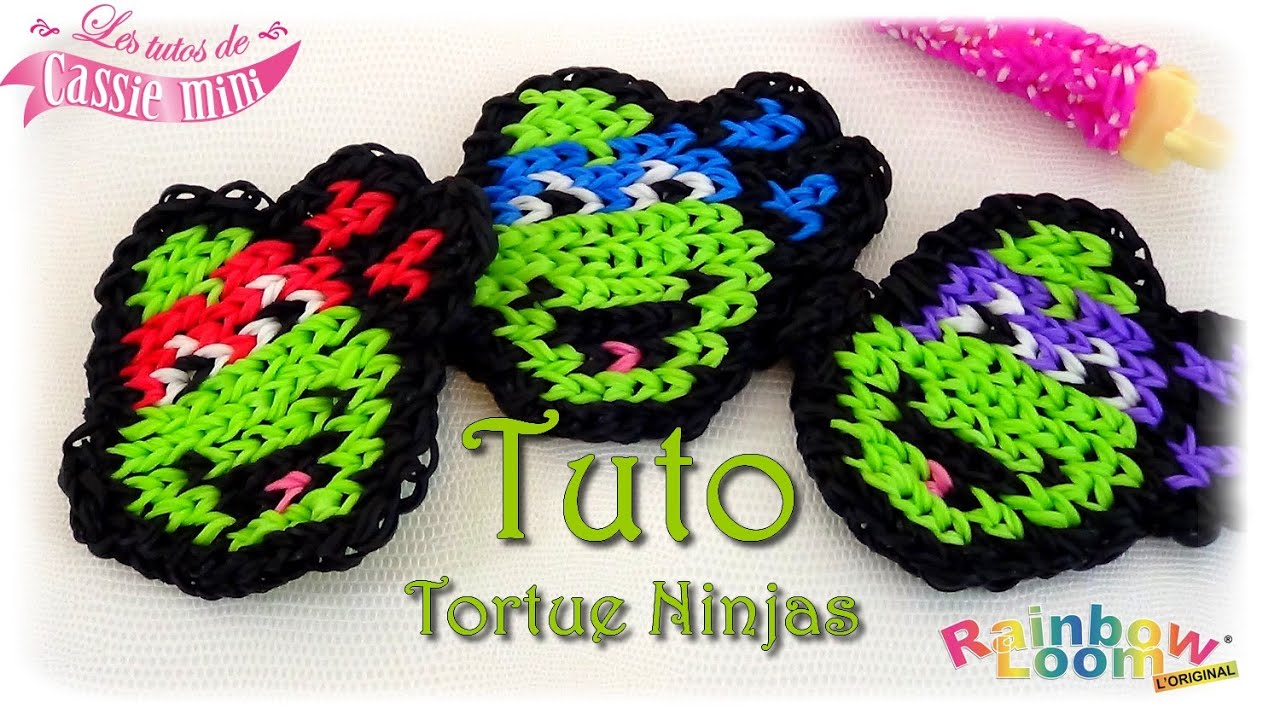 { Tuto } Mural sans fond Tortue Ninjas en élastiques Rainbow Loom