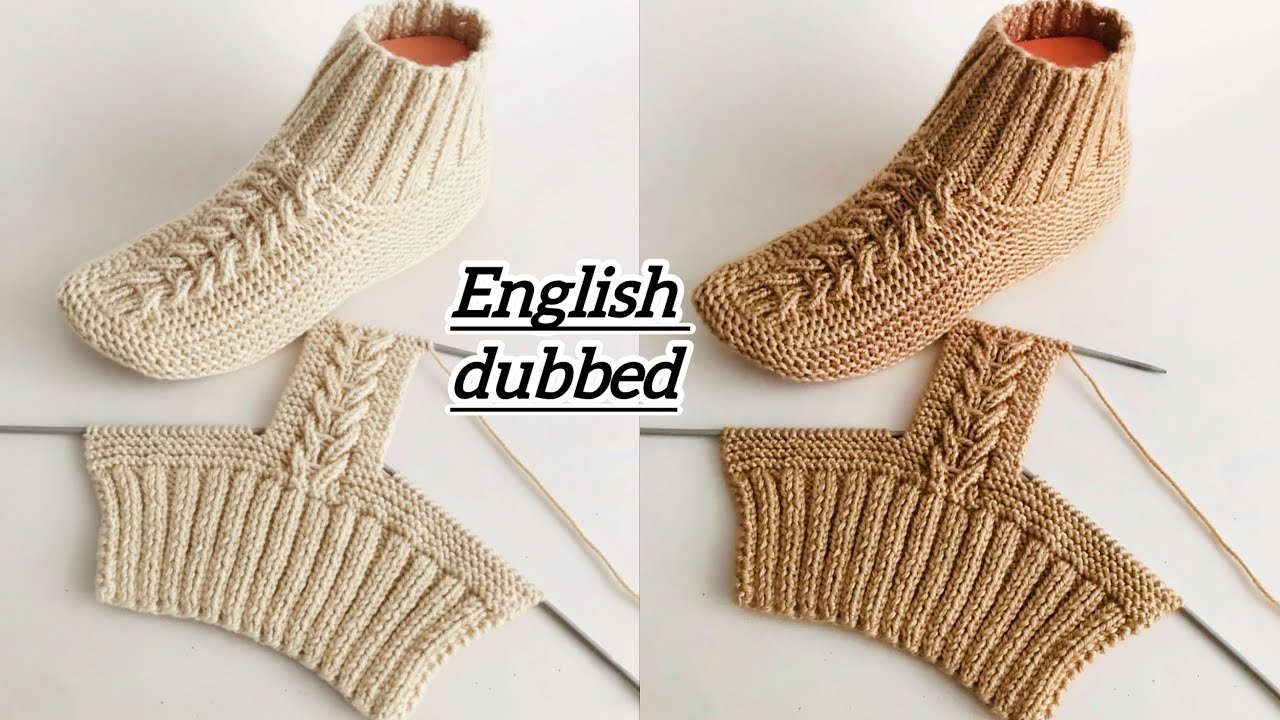    English dubbing ✅| Seamless Knitted Booties with Two Needles-iki şiş ile örülmüş kolay bot patik 