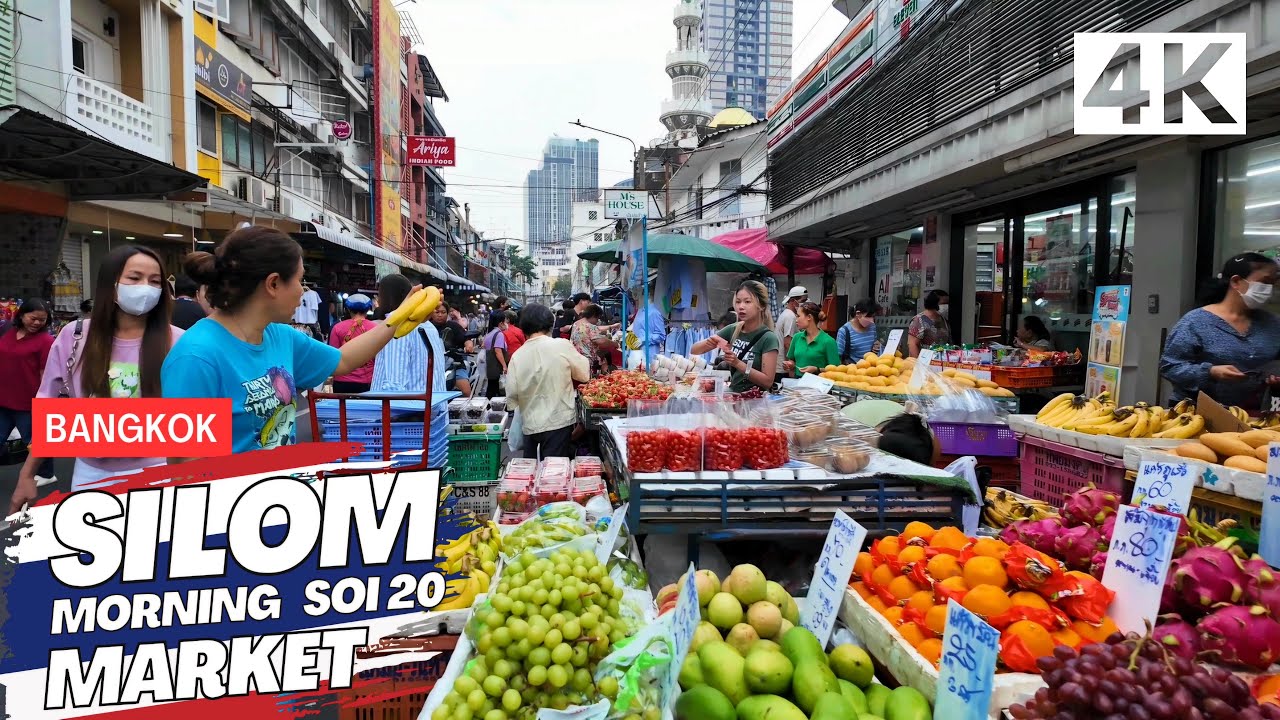 Bangkok, Thailand | Marknaden Silom Soi 20 Morning | Uppslukande Stadsvandring 4K