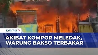 A stove explosion caused a meatball stall to catch fire. Police deployed a water cannon to exting...